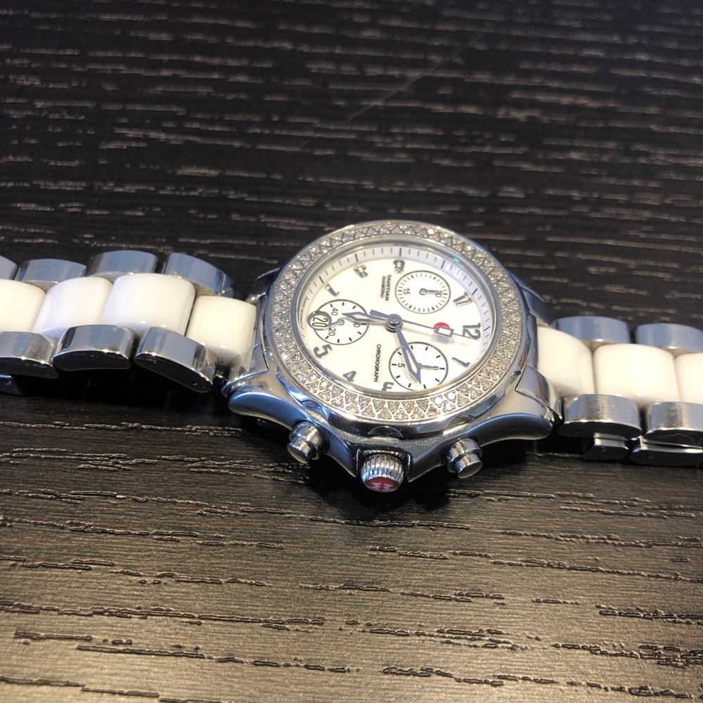 Silver and White Michele Watch